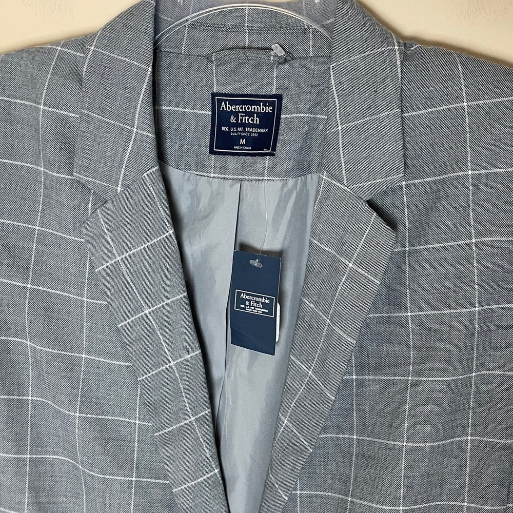 Abercrombie & Fitch Plaid Boyfriend Blazer Jacket Medium Stretch NWT Office - Picture 4 of 9